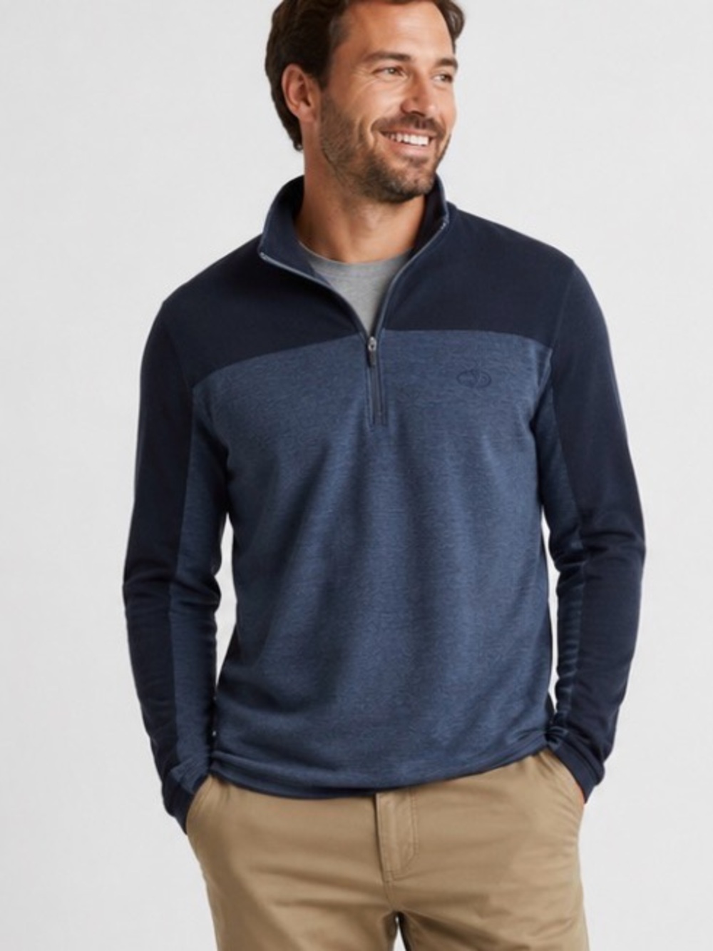 Icebreaker Sport 320 Pure Merino Wool Men's Navy Two-Tone Half-Zip Sweater Large